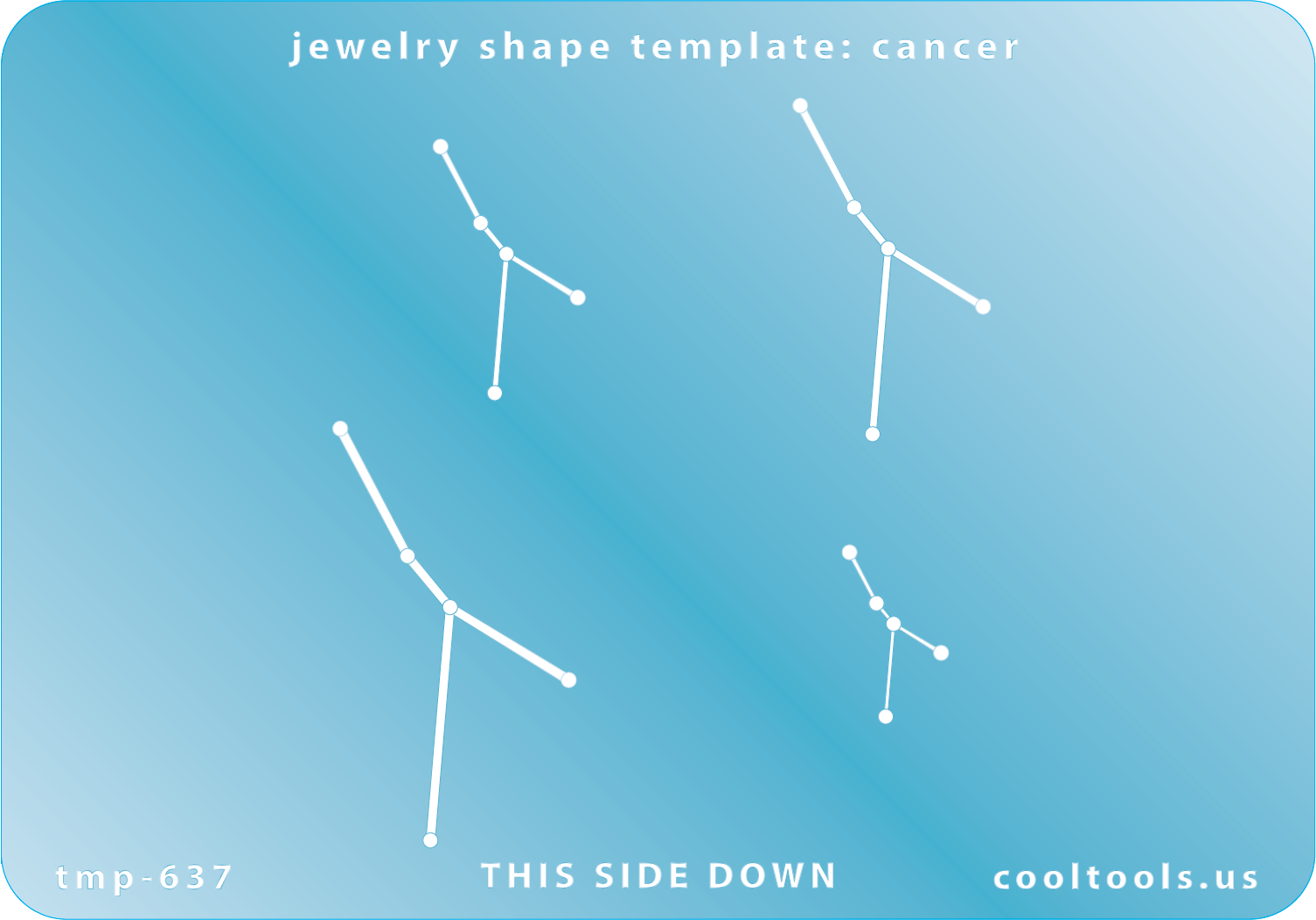 Blue plastic Jewelry Shape Template - CancerAstrology Templates Includes 4 shapes. Sizes are from 17.5mm to 42mm.  These astrology templates were specially designed to connect the stars for your favorite zodiac sign. Simply lay the template face down on your clay, roll or push down, and a connecting line will appear between each star.