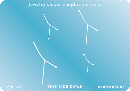 Blue plastic Jewelry Shape Template - CancerAstrology Templates Includes 4 shapes. Sizes are from 17.5mm to 42mm.  These astrology templates were specially designed to connect the stars for your favorite zodiac sign. Simply lay the template face down on your clay, roll or push down, and a connecting line will appear between each star.