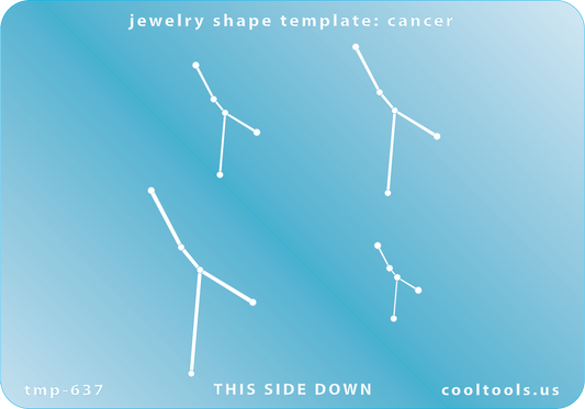 Blue plastic Jewelry Shape Template - CancerAstrology Templates Includes 4 shapes. Sizes are from 17.5mm to 42mm.  These astrology templates were specially designed to connect the stars for your favorite zodiac sign. Simply lay the template face down on your clay, roll or push down, and a connecting line will appear between each star.