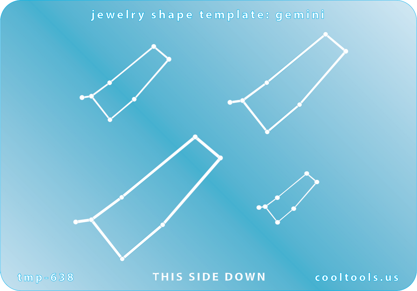 Blue plastic Jewelry Shape Template - Astrology Templates Gemini Includes 4 shapes. Sizes are from 20.5mm to 49.5mm.  These astrology templates were specially designed to connect the stars for your favorite zodiac sign. Simply lay the template face down on your clay, roll or push down, and a connecting line will appear between each star.