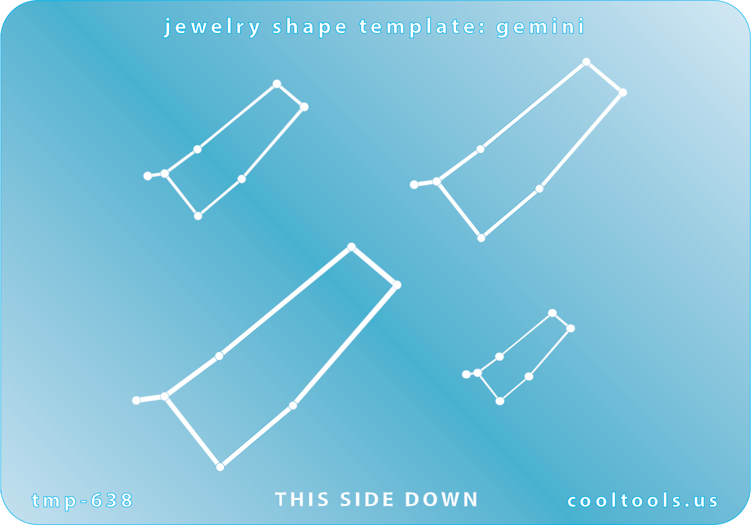 Blue plastic Jewelry Shape Template - Astrology Templates Gemini Includes 4 shapes. Sizes are from 20.5mm to 49.5mm.  These astrology templates were specially designed to connect the stars for your favorite zodiac sign. Simply lay the template face down on your clay, roll or push down, and a connecting line will appear between each star.