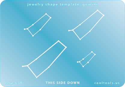 Blue plastic Jewelry Shape Template - Astrology Templates Gemini Includes 4 shapes. Sizes are from 20.5mm to 49.5mm.  These astrology templates were specially designed to connect the stars for your favorite zodiac sign. Simply lay the template face down on your clay, roll or push down, and a connecting line will appear between each star.