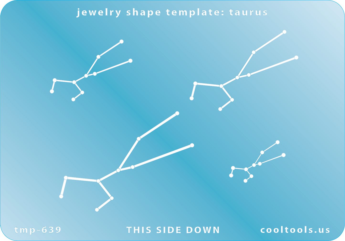 Blue plastic Jewelry Shape Template - Astrology Templates Taurus Includes 4 shapes. Sizes are from 22.5mm to 54mm.  These astrology templates were specially designed to connect the stars for your favorite zodiac sign. Simply lay the template face down on your clay, roll or push down, and a connecting line will appear between each star.