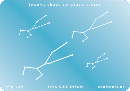 Blue plastic Jewelry Shape Template - Astrology Templates Taurus Includes 4 shapes. Sizes are from 22.5mm to 54mm.  These astrology templates were specially designed to connect the stars for your favorite zodiac sign. Simply lay the template face down on your clay, roll or push down, and a connecting line will appear between each star.