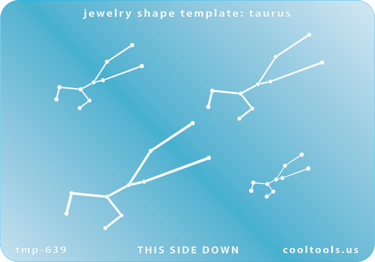 Blue plastic Jewelry Shape Template - Astrology Templates Taurus Includes 4 shapes. Sizes are from 22.5mm to 54mm.  These astrology templates were specially designed to connect the stars for your favorite zodiac sign. Simply lay the template face down on your clay, roll or push down, and a connecting line will appear between each star.