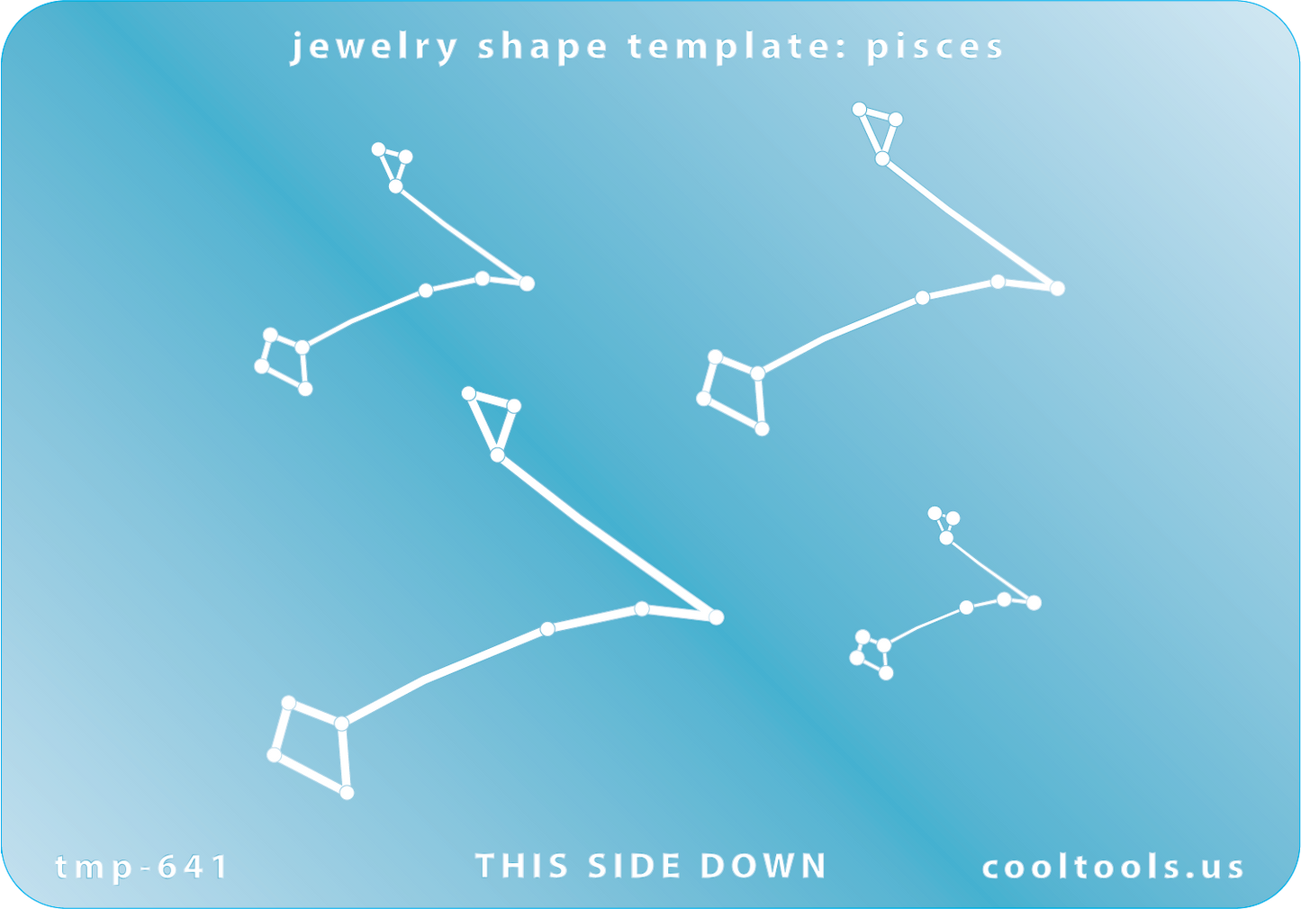 Blue plastic Jewelry Shape Template - Astrology Templates Pisces Includes 4 shapes. Sizes are from 19.5mm to 46.5mm.  These astrology templates were specially designed to connect the stars for your favorite zodiac sign. Simply lay the template face down on your clay, roll or push down, and a connecting line will appear between each star.