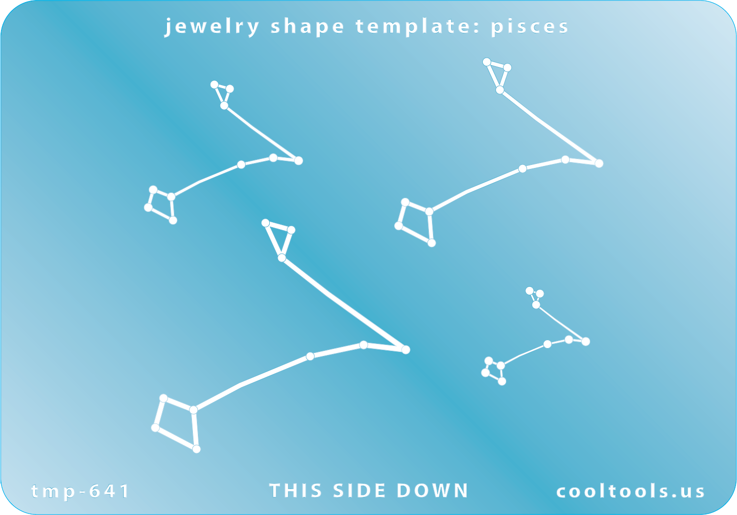 Blue plastic Jewelry Shape Template - Astrology Templates Pisces Includes 4 shapes. Sizes are from 19.5mm to 46.5mm.  These astrology templates were specially designed to connect the stars for your favorite zodiac sign. Simply lay the template face down on your clay, roll or push down, and a connecting line will appear between each star.
