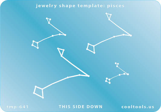 Blue plastic Jewelry Shape Template - Astrology Templates Pisces Includes 4 shapes. Sizes are from 19.5mm to 46.5mm.  These astrology templates were specially designed to connect the stars for your favorite zodiac sign. Simply lay the template face down on your clay, roll or push down, and a connecting line will appear between each star.