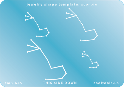 Blue plastic Jewelry Shape Template - Astrology Templates Scorpio Includes 4 shapes. Sizes are from 16.5mm to 47mm.  These astrology templates were specially designed to connect the stars for your favorite zodiac sign. Simply lay the template face down on your clay, roll or push down, and a connecting line will appear between each star.