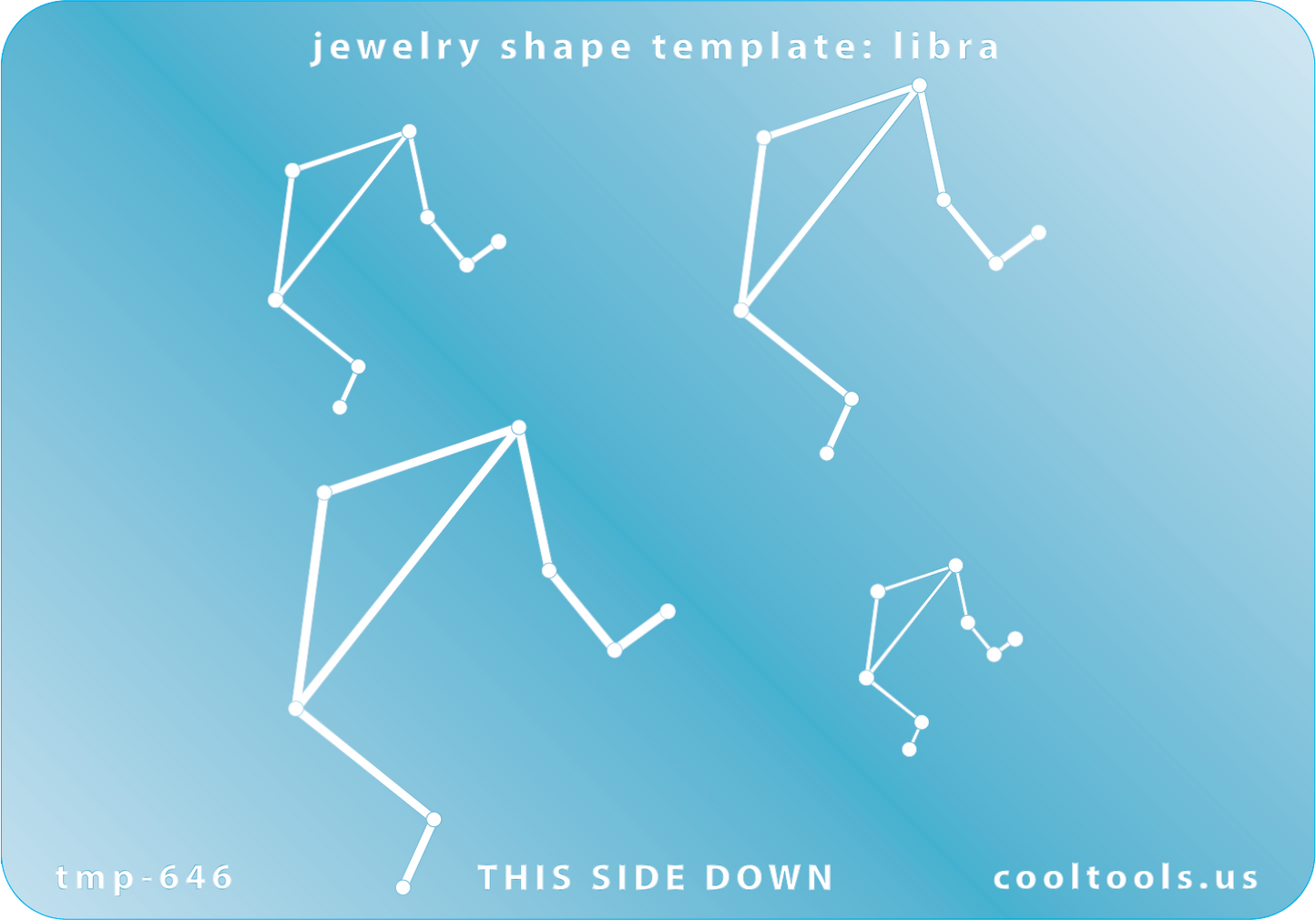 Blue plastic  Jewelry Shape Template - Astrology Templates LIbra Includes 4 shapes. Sizes are from 11mm to 33mm.  These astrology templates were specially designed to connect the stars for your favorite zodiac sign. Simply lay the template face down on your clay, roll or push down, and a connecting line will appear between each star.