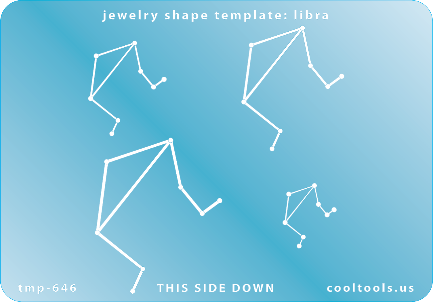 Blue plastic  Jewelry Shape Template - Astrology Templates LIbra Includes 4 shapes. Sizes are from 11mm to 33mm.  These astrology templates were specially designed to connect the stars for your favorite zodiac sign. Simply lay the template face down on your clay, roll or push down, and a connecting line will appear between each star.