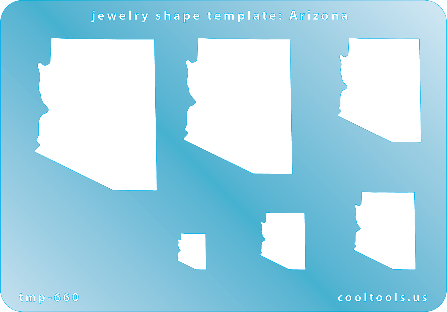 Blue plastic Jewelry Shape Template - Arizona All 50 U.S. States are available. These templates are perfect for creating a personalized gift or a piece for yourself to represent your favorite state.  Includes 6 shapes. Sizes are from 10.5mm to 43mm.
