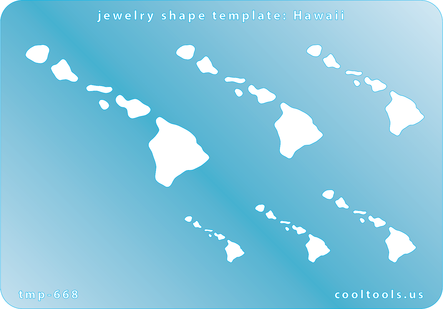 Blue plastic Jewelry Shape Template - Hawaii All 50 U.S. States are available. These templates are perfect for creating a personalized gift or a piece for yourself to represent your favorite state.  Includes 6 shapes. Sizes are from 19.5mm to 60.5mm