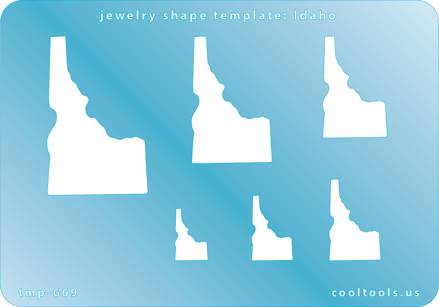 Blue plastic Jewelry Shape Template - Idaho All 50 U.S. States are available. These templates are perfect for creating a personalized gift or a piece for yourself to represent your favorite state.  Includes 6 shapes. Sizes are from 15mm to 45.5mm