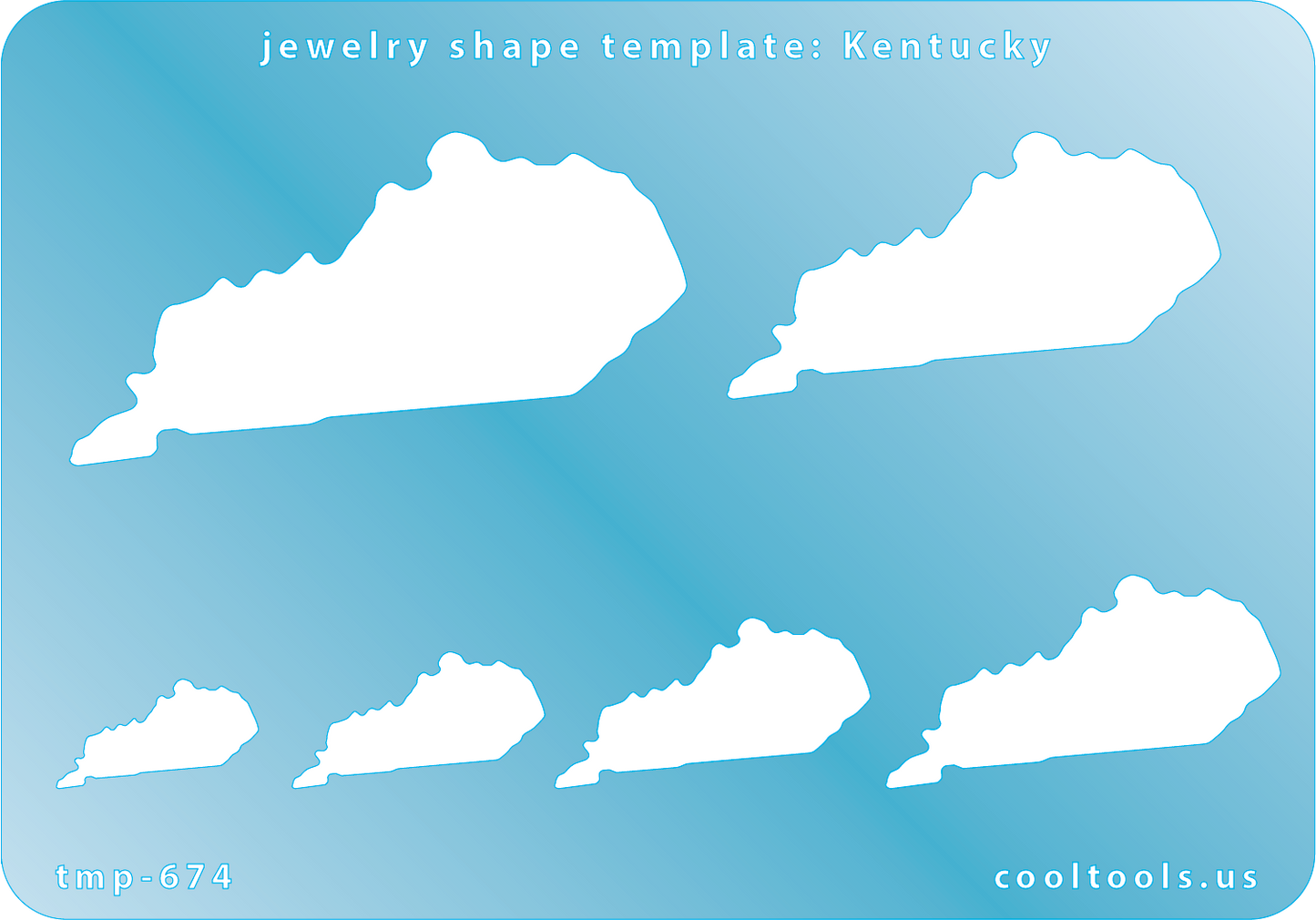 Blue plastic Jewelry Shape Template - Kentucky All 50 U.S. States are available. These templates are perfect for creating a personalized gift or a piece for yourself to represent your favorite state.  Includes 6 shapes. Sizes are from 19.5mm to 61.5mm.