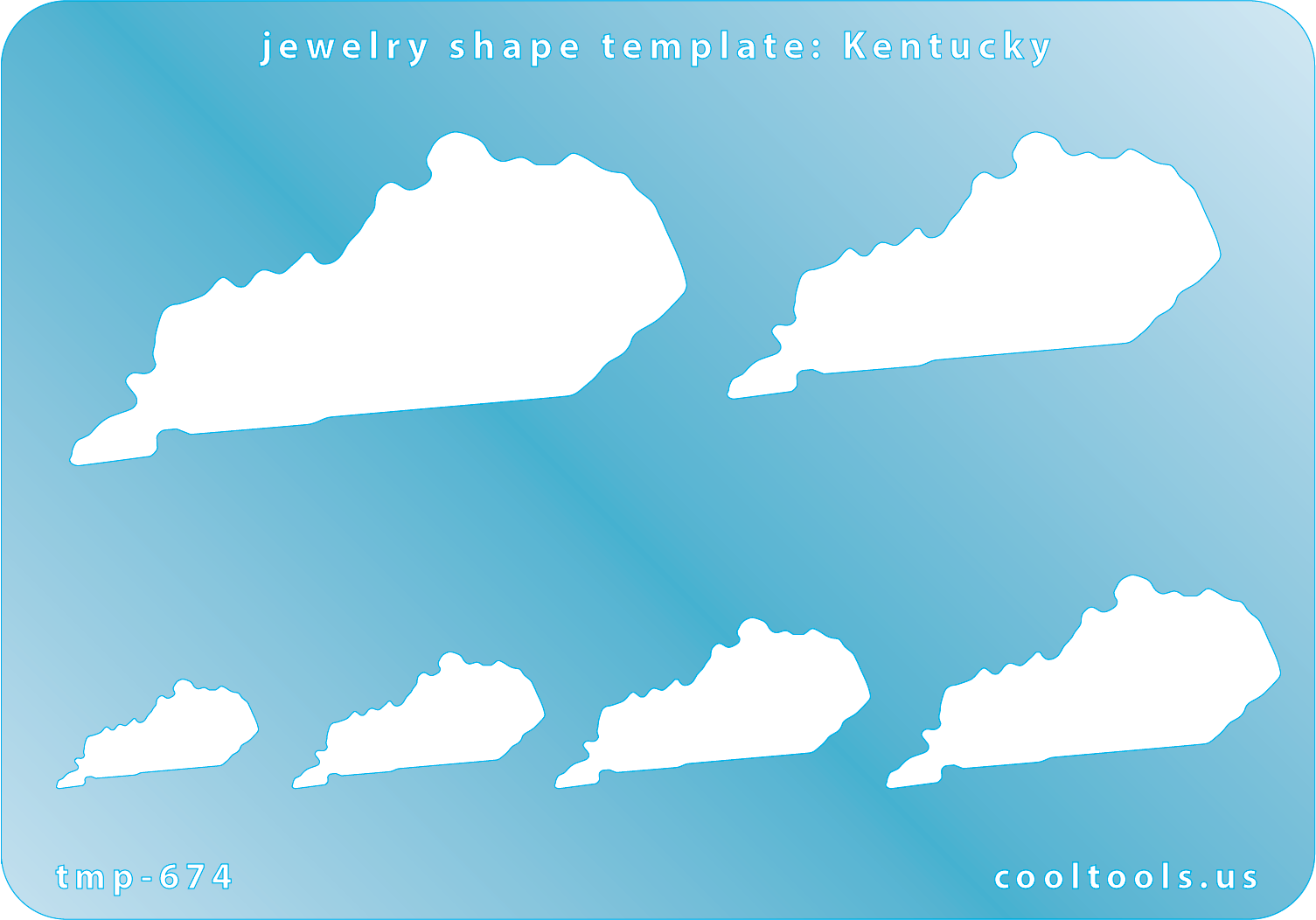 Blue plastic Jewelry Shape Template - Kentucky All 50 U.S. States are available. These templates are perfect for creating a personalized gift or a piece for yourself to represent your favorite state.  Includes 6 shapes. Sizes are from 19.5mm to 61.5mm.