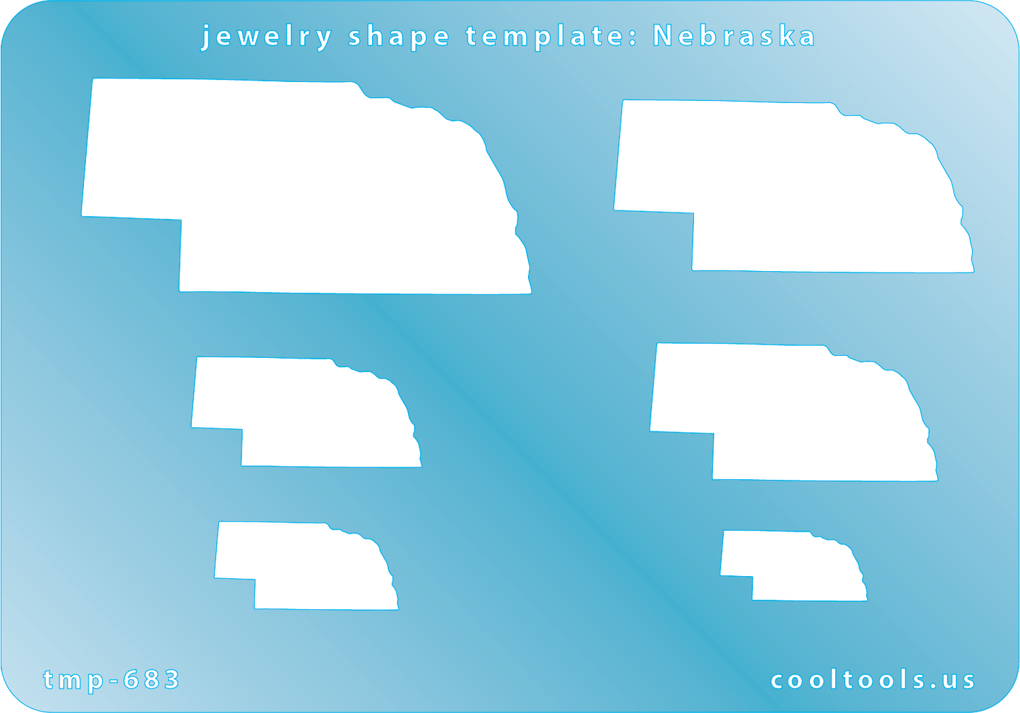 Blue plastic Jewelry Shape Template - Nebraska All 50 U.S. States are available. These templates are perfect for creating a personalized gift or a piece for yourself to represent your favorite state.  Includes 6 shapes. Sizes are from 19.5mm to 60.5mm.