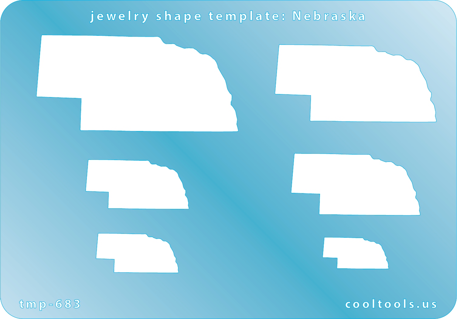 Blue plastic Jewelry Shape Template - Nebraska All 50 U.S. States are available. These templates are perfect for creating a personalized gift or a piece for yourself to represent your favorite state.  Includes 6 shapes. Sizes are from 19.5mm to 60.5mm.