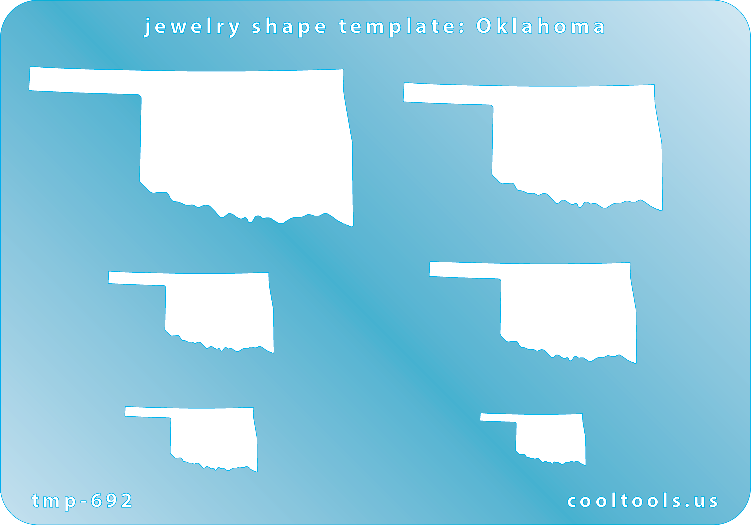 Blue plastic Jewelry Shape Template - Oklahoma All 50 U.S. States are available. These templates are perfect for creating a personalized gift or a piece for yourself to represent your favorite state.  Includes 6 shapes. Sizes are from 19.5mm to 59.5mm.