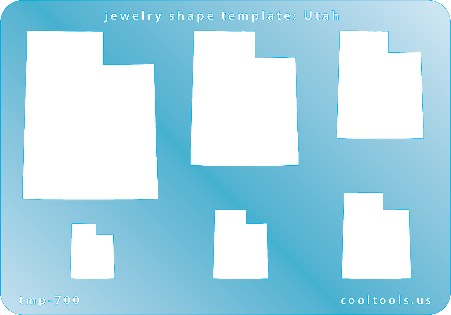Blue plastic Jewelry Shape Template - Utah All 50 U.S. States are available. These templates are perfect for creating a personalized gift or a piece for yourself to represent your favorite state.  Includes 6 shapes. Sizes are from 19.5mm to 59.5mm.