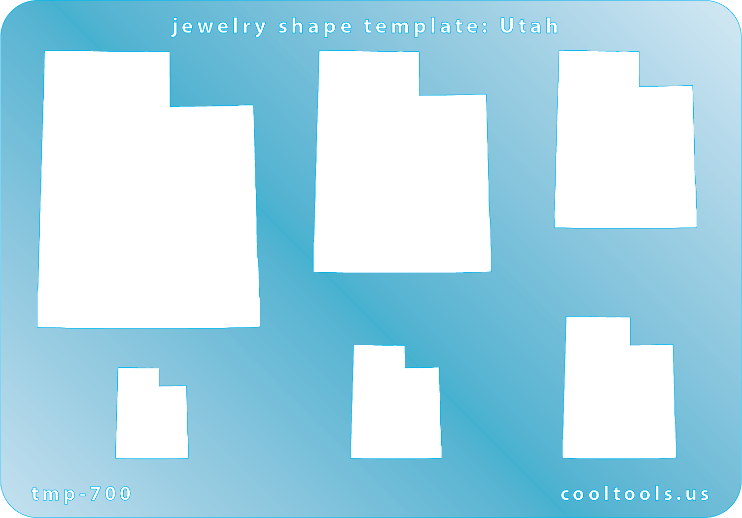 Blue plastic Jewelry Shape Template - Utah All 50 U.S. States are available. These templates are perfect for creating a personalized gift or a piece for yourself to represent your favorite state.  Includes 6 shapes. Sizes are from 19.5mm to 59.5mm.