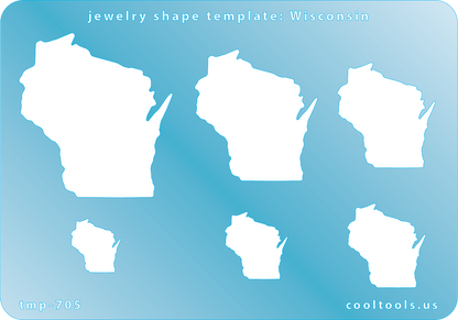 Blue plastic  Jewelry Shape Template - Wisconsin All 50 U.S. States are available. These templates are perfect for creating a personalized gift or a piece for yourself to represent your favorite state.  Includes 6 shapes. Sizes are from 17.5mm to 53.5mm.