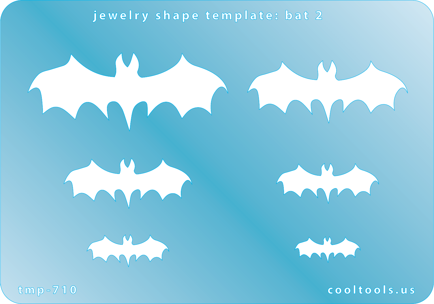 Blue plastic Jewelry Shape Template - Bat 2 Includes 6 shapes. Sizes are from 19mm to 59mm.  Our special surface makes it easy to find these templates on your workbench, but allows clarity for positioning.
