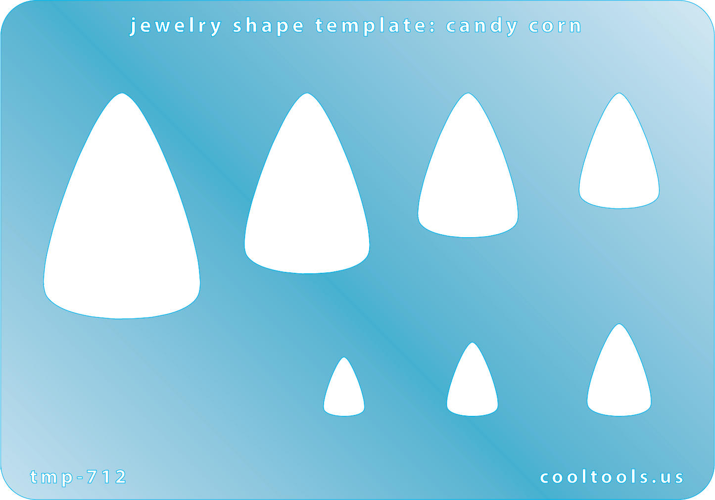 Blue plastic  Jewelry Shape Template - Candy Corn Includes 7 shapes. Sizes are from 10mm to 40mm.  Our special surface makes it easy to find these templates on your workbench, but allows clarity for positioning