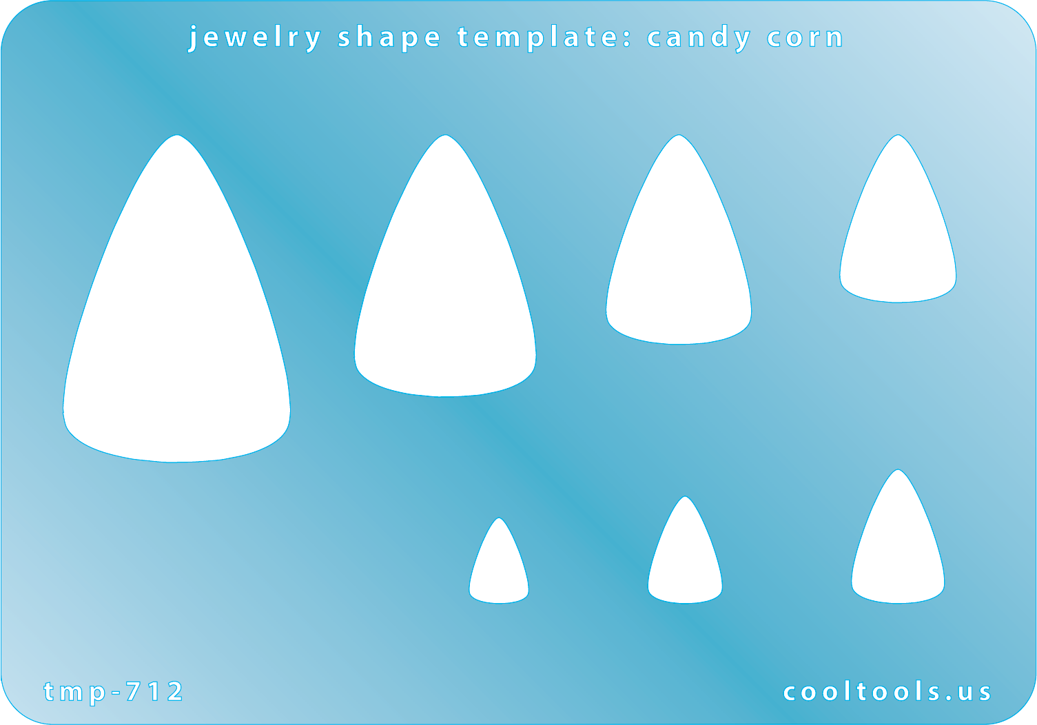 Blue plastic  Jewelry Shape Template - Candy Corn Includes 7 shapes. Sizes are from 10mm to 40mm.  Our special surface makes it easy to find these templates on your workbench, but allows clarity for positioning
