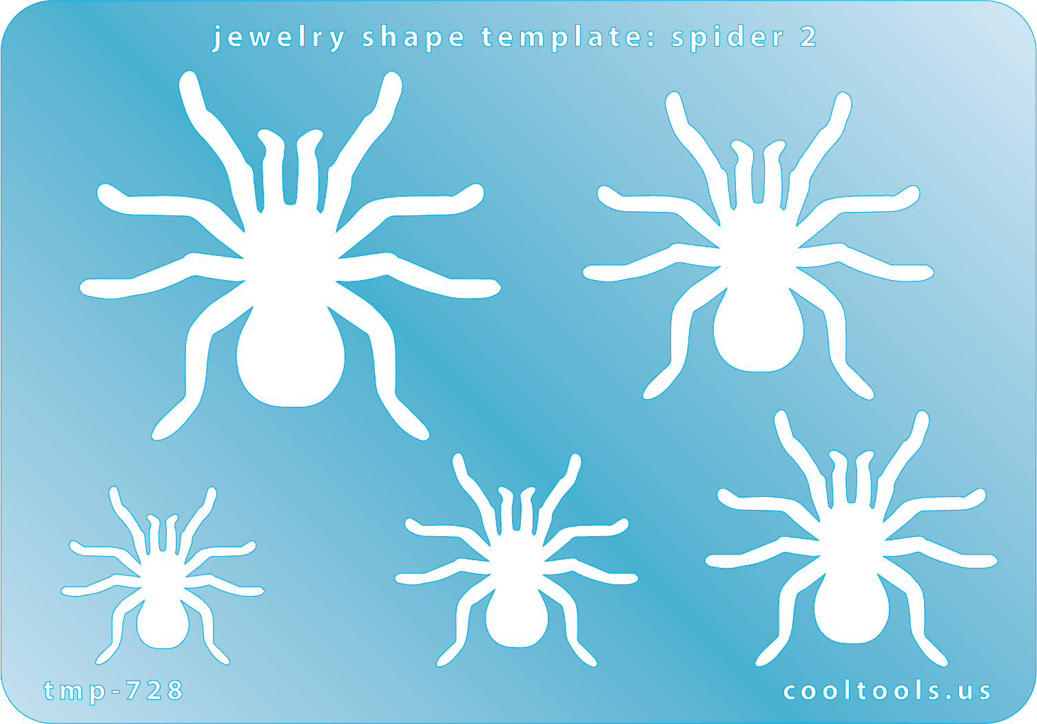 Blue plastic Jewelry Shape Template - Spider 2 Includes 5 shapes. Sizes are from 22mm to 45mm.  Our special surface makes it easy to find these templates on your workbench, but allows clarity for positioning.