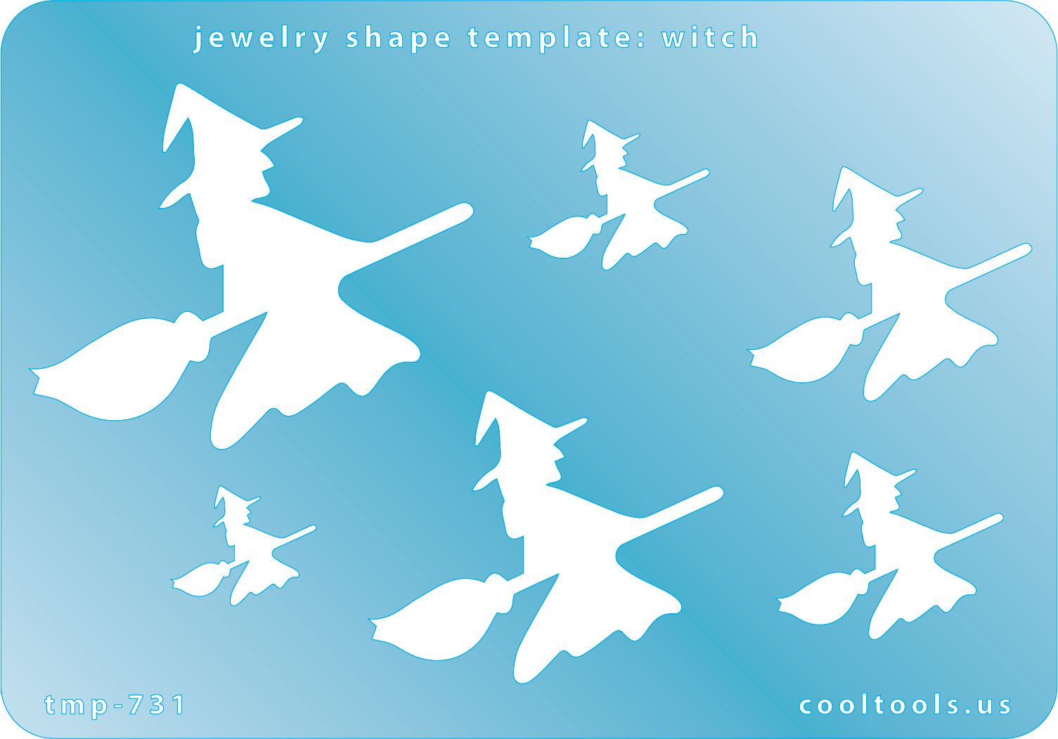 Blue plastic Jewelry Shape Template - Witch Includes 6 shapes. Sizes are from 18.5mm to 57mm.  Our special surface makes it easy to find these templates on your workbench, but allows clarity for positioning.