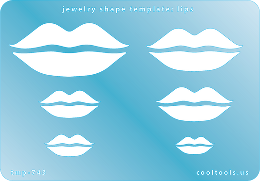 Jewelry Shape Template - Lips Includes 6 shapes. Sizes are from 19mm to 58.5mm.  Our special surface makes it easy to find these templates on your workbench, but allows clarity for positioning.