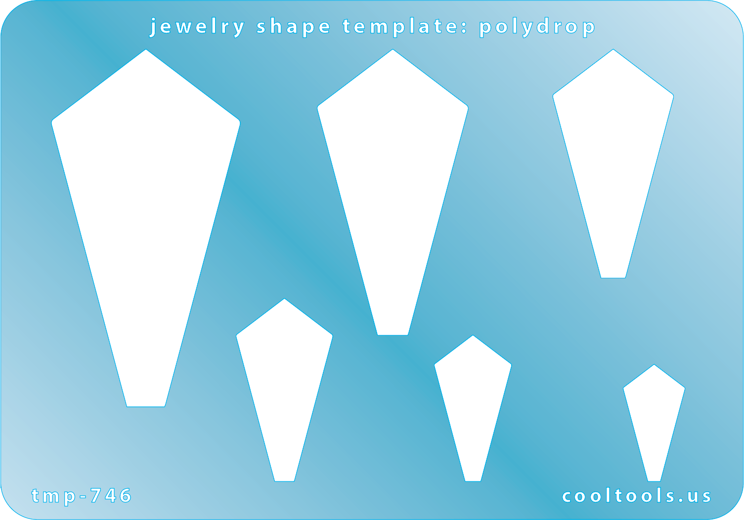 Blue plastic Jewelry Shape Template - Polydrop Includes 6 shapes. Sizes are from 19.5mm to 60.5mm.  Our special surface makes it easy to find these templates on your workbench, but allows clarity for positioning.