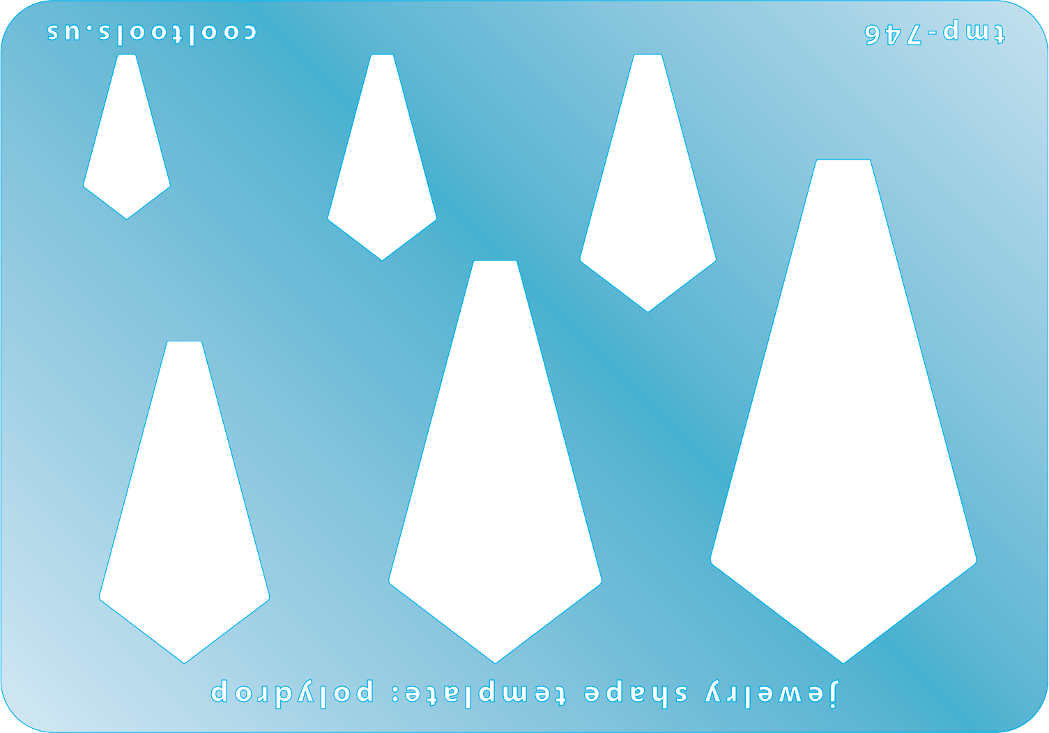 Blue plastic Jewelry Shape Template - Polydrop Includes 6 shapes. Sizes are from 19.5mm to 60.5mm.  Our special surface makes it easy to find these templates on your workbench, but allows clarity for positioning.