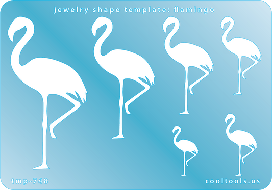 Blue plastic Jewelry Shape Template - Flamingo Includes 6 shapes. Sizes are from 23.5mm to 71.5mm.  Our special surface makes it easy to find these templates on your workbench, but allows clarity for positioning.