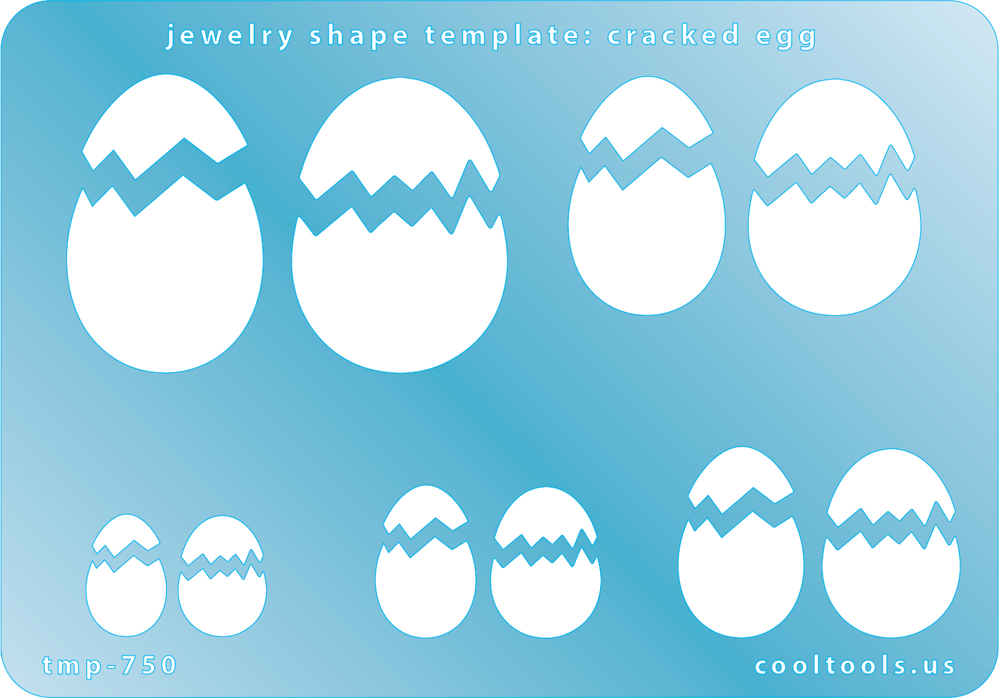 Jewelry Shape Template - Cracked Egg Includes 10 shapes. Sizes are from 15.5mm to 38mm.  Our special surface makes it easy to find these templates on your workbench, but allows clarity for positioning.
