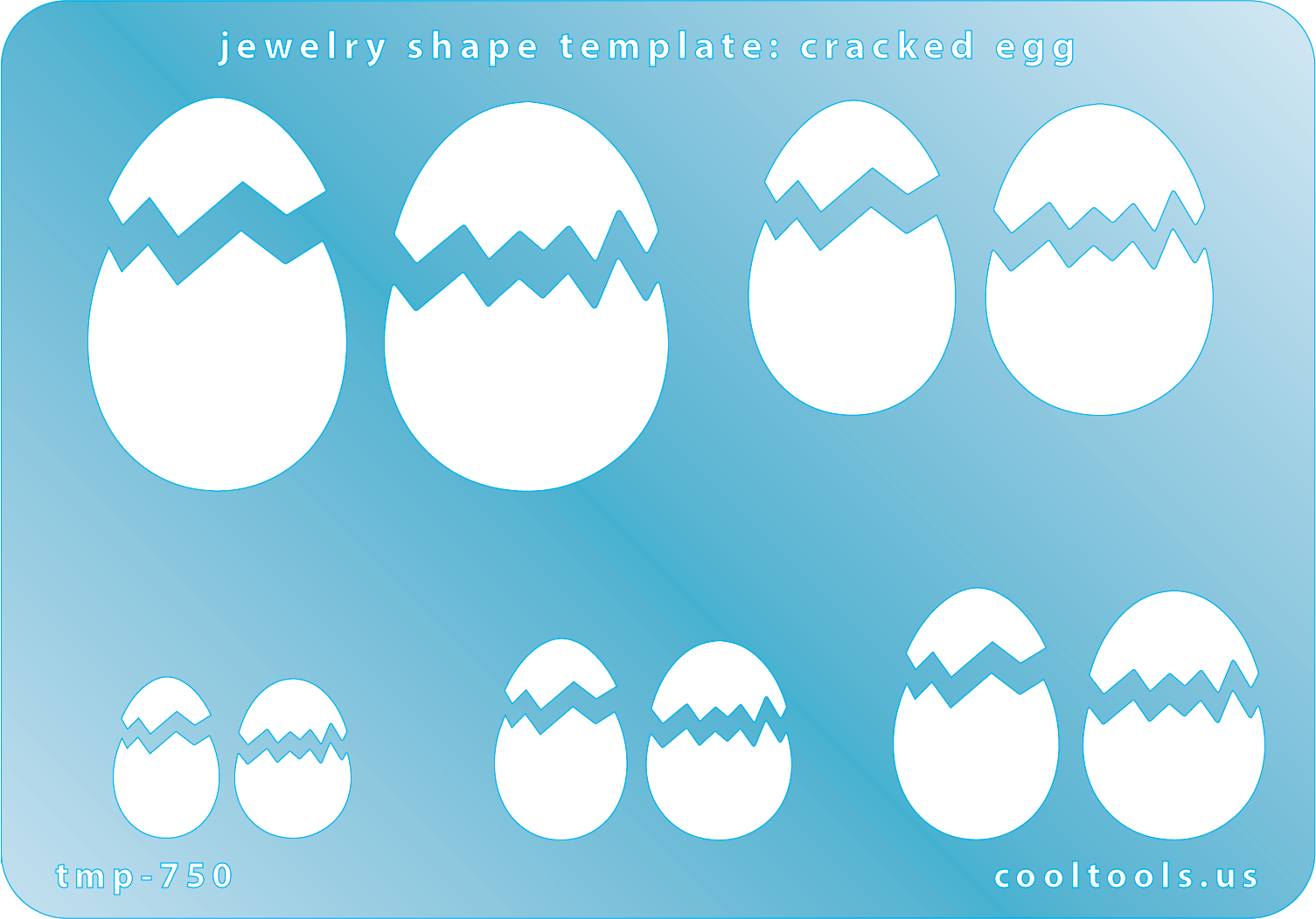 Jewelry Shape Template - Cracked Egg Includes 10 shapes. Sizes are from 15.5mm to 38mm.  Our special surface makes it easy to find these templates on your workbench, but allows clarity for positioning.