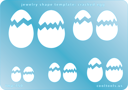 Jewelry Shape Template - Cracked Egg Includes 10 shapes. Sizes are from 15.5mm to 38mm.  Our special surface makes it easy to find these templates on your workbench, but allows clarity for positioning.