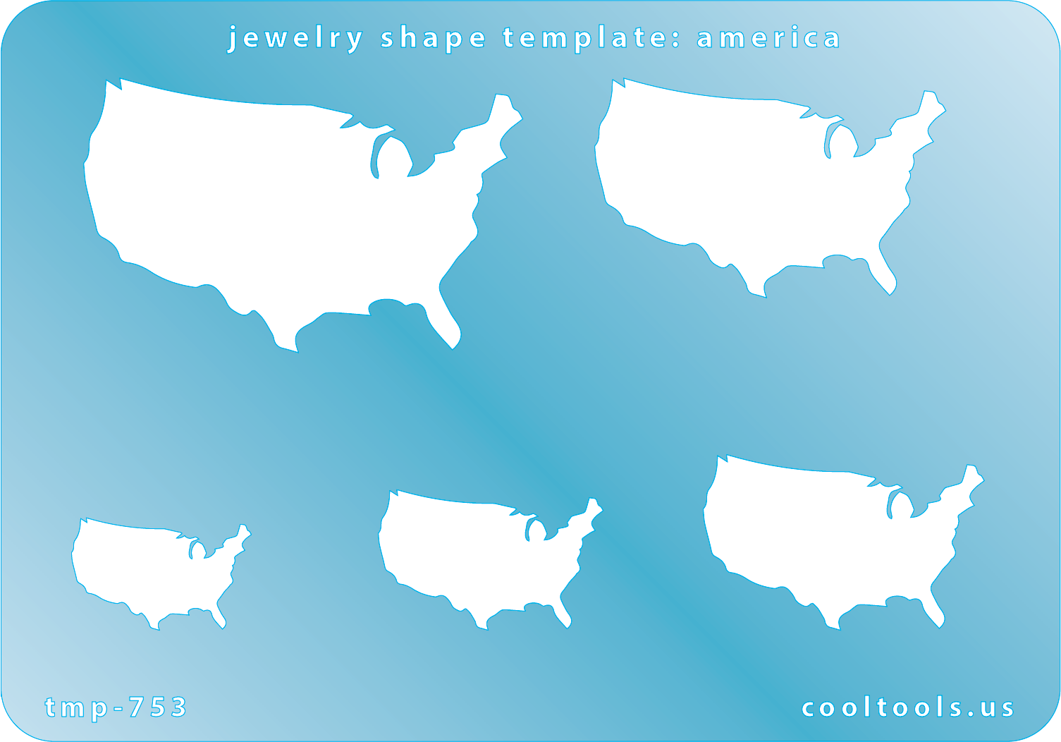 Blue plastic Jewelry Shape Template - America Includes 5 shapes. Sizes are from 20.5mm to 52mm.  Our special surface makes it easy to find these templates on your workbench, but allows clarity for positioning.