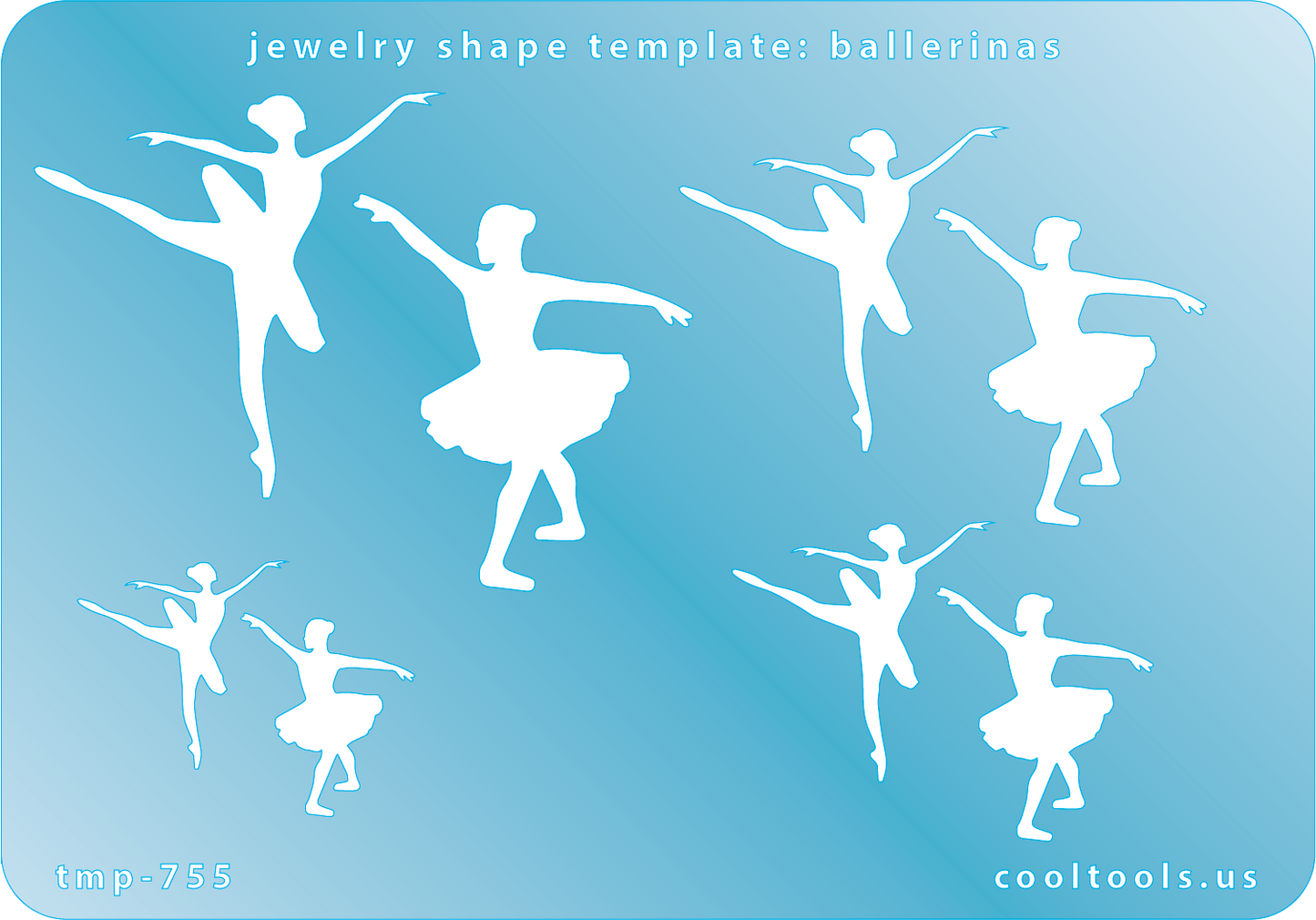 Blue plastic Jewelry Shape Template - Ballerinas Includes 8 shapes. Sizes are from 13.5mm to 33.5mm.  Our special surface makes it easy to find these templates on your workbench, but allows clarity for positionin