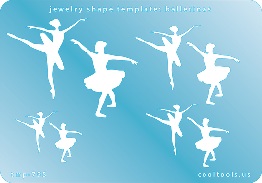 Blue plastic Jewelry Shape Template - Ballerinas Includes 8 shapes. Sizes are from 13.5mm to 33.5mm.  Our special surface makes it easy to find these templates on your workbench, but allows clarity for positionin