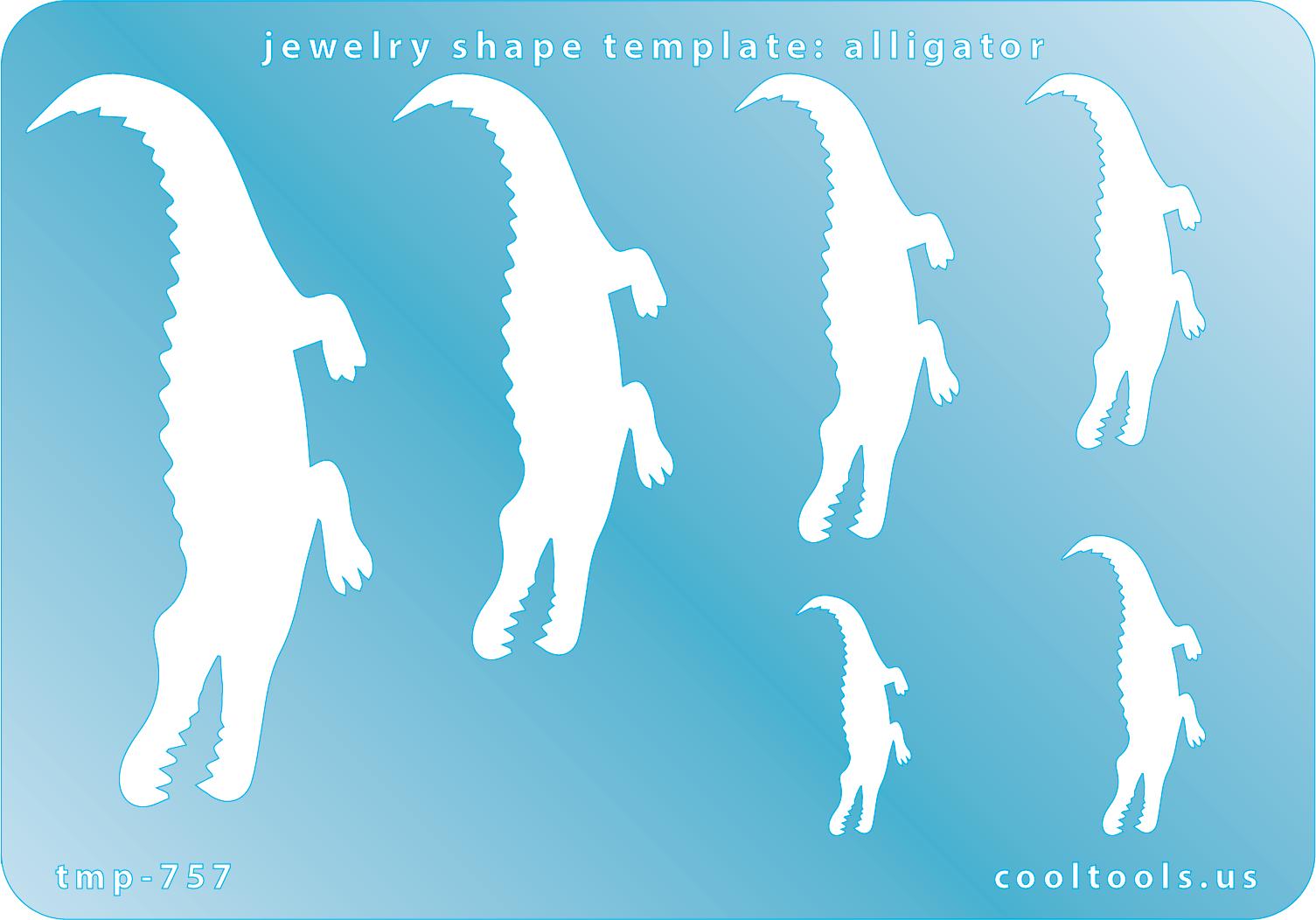 Blue plastic Jewelry Shape Template - Alligator Includes 6 shapes. Sizes are from 23mm to 70.5mm.  Our special surface makes it easy to find these templates on your workbench, but allows clarity for positioning