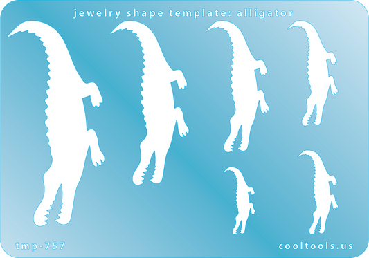 Blue plastic Jewelry Shape Template - Alligator Includes 6 shapes. Sizes are from 23mm to 70.5mm.  Our special surface makes it easy to find these templates on your workbench, but allows clarity for positioning