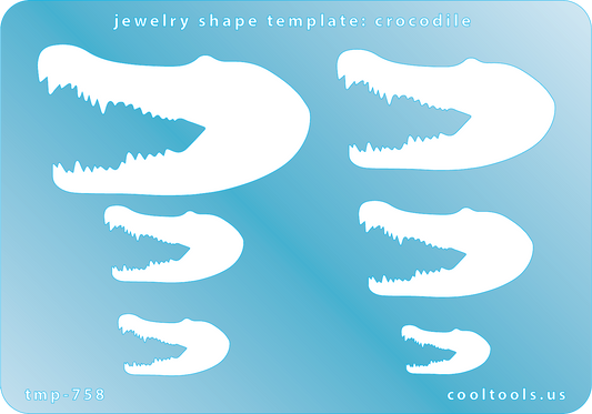 Blue plastic Jewelry Shape Template - Crocodile Includes 6 shapes. Sizes are from 19.5mm to 59.5mm.  Our special surface makes it easy to find these templates on your workbench, but allows clarity for positioning.