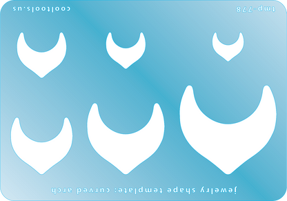 Blue plastic  Jewelry Shape Template - Curved Arch Includes 6 shapes. Sizes are from 14mm to 43mm.  Our special surface makes it easy to find these templates on your workbench, but allows clarity for positioning.