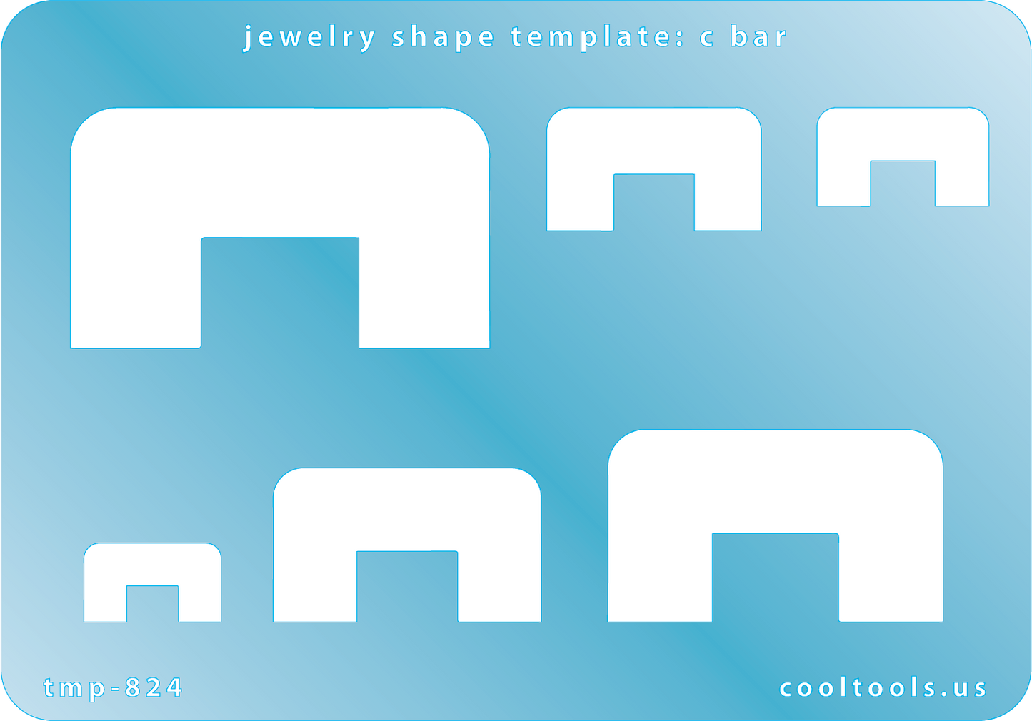Blue plastic Jewelry Shape Template - C Bar Includes 6 graduated sizes. Sizes are from 17mm to 51.5mm.  Our special surface makes it easy to find these templates on your workbench, but allows clarity for positioning.