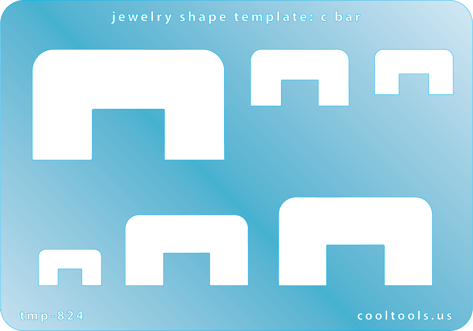 Blue plastic Jewelry Shape Template - C Bar Includes 6 graduated sizes. Sizes are from 17mm to 51.5mm.  Our special surface makes it easy to find these templates on your workbench, but allows clarity for positioning.