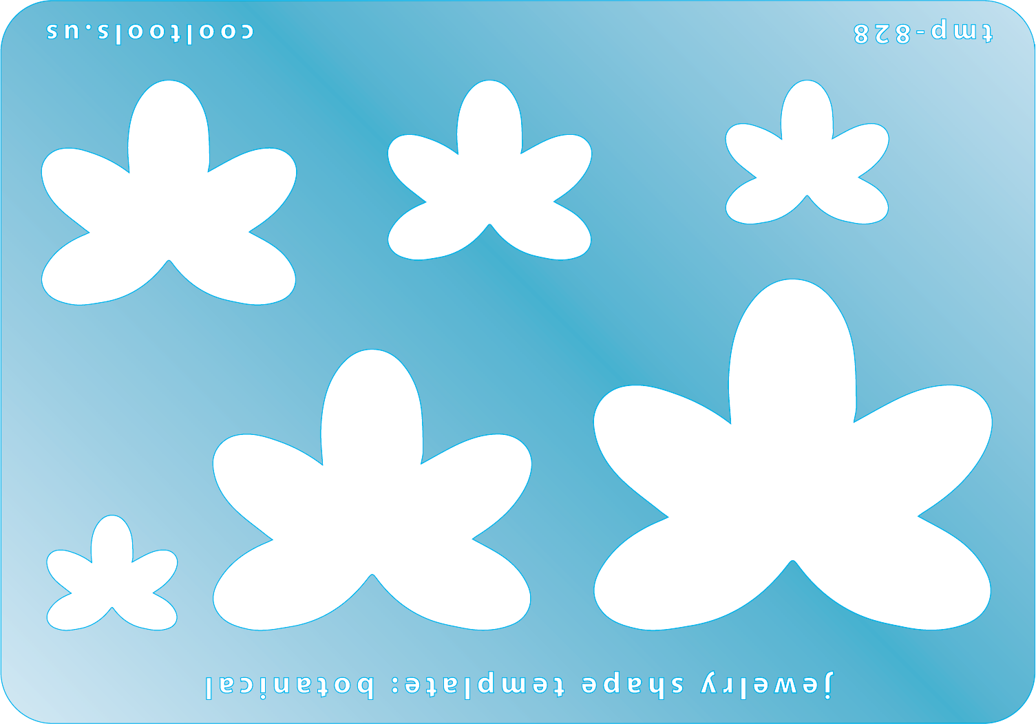 Blue plastic Jewelry Shape Template - Botanical Includes 6 graduated sizes. Sizes are from 15.5mm to 48mm.  Our special surface makes it easy to find these templates on your workbench, but allows clarity for positioning.