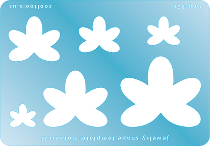 Blue plastic Jewelry Shape Template - Botanical Includes 6 graduated sizes. Sizes are from 15.5mm to 48mm.  Our special surface makes it easy to find these templates on your workbench, but allows clarity for positioning.