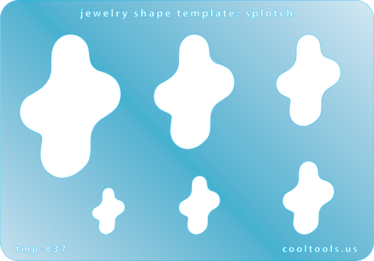 Blue plastic Jewelry Shape Template - Splotch Includes 6 graduated sizes. Sizes are from 15mm to 49mm.  Our special surface makes it easy to find these templates on your workbench, but allows clarity for positioning.
